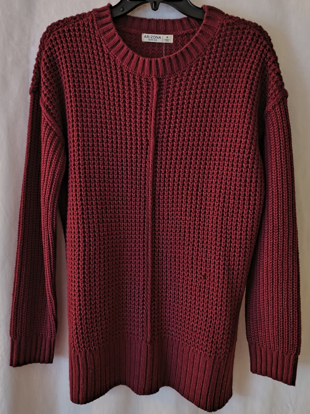 Arizona Jean Company Women's Deep Red Waffle Crewneck Sweater